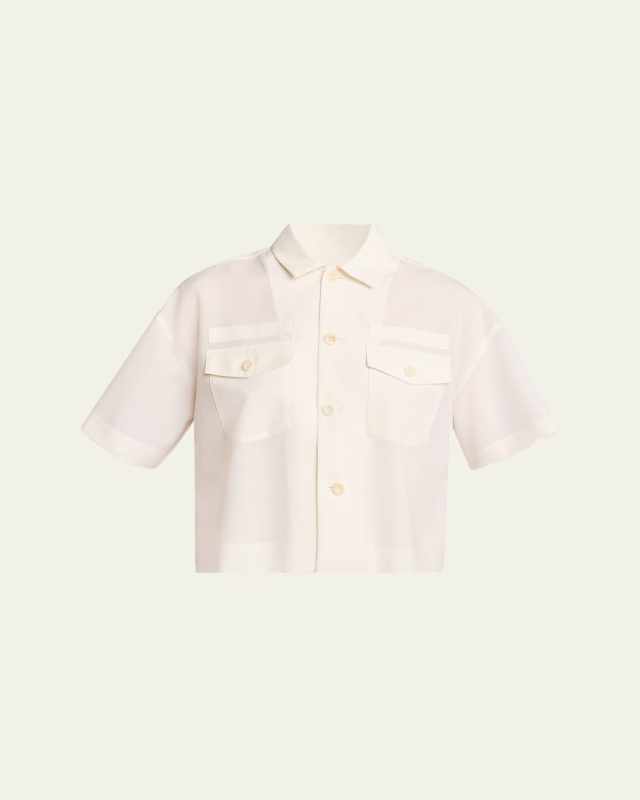 Pleated Back Crop Button Down Blouse